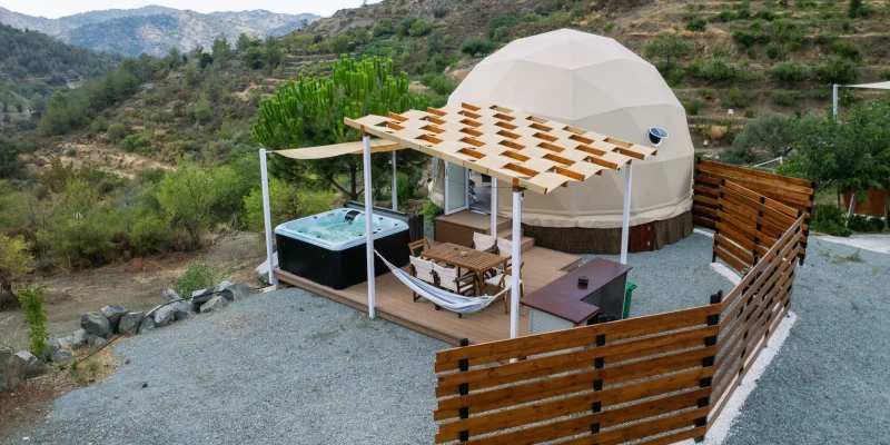 Glamping dome at Agros Glamping Cyprus with private jacuzzi